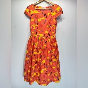 Summer Sunset Flying Birds 100% Cotton Pleated Skirt Midi Dress by Emily & Finn